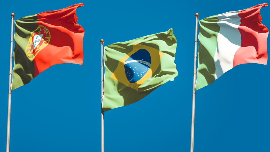 Bandeiras de Portugal, Brasil e Itália